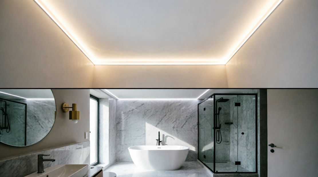 Подсветка потолка в ванной светодиодной лентой