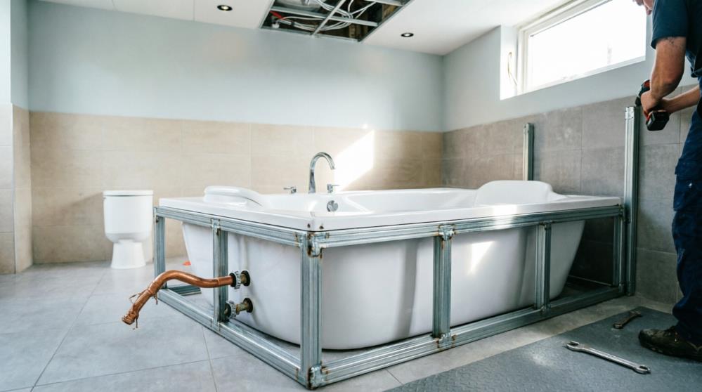 Сборка каркаса и установка гидромассажной ванны на ножки