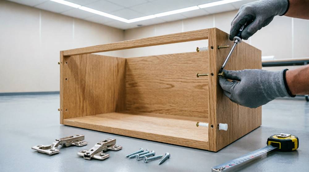 Сборка корпуса шкафа для ванной