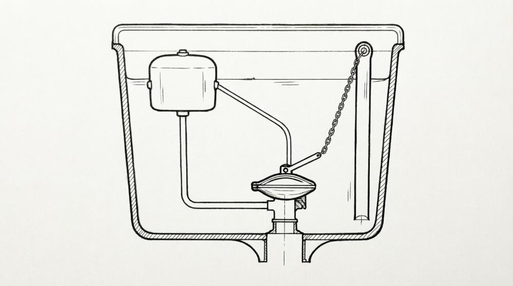 Схема устройства сливного бачка унитаза