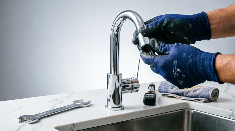 Установка нового смесителя на кухонную раковину