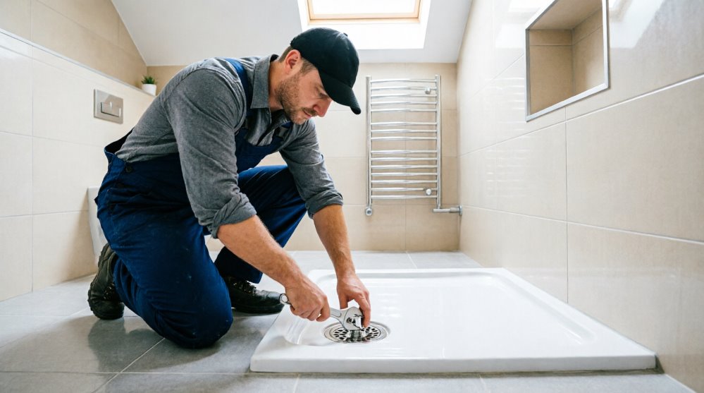 Установка сифона в поддон душевой кабины